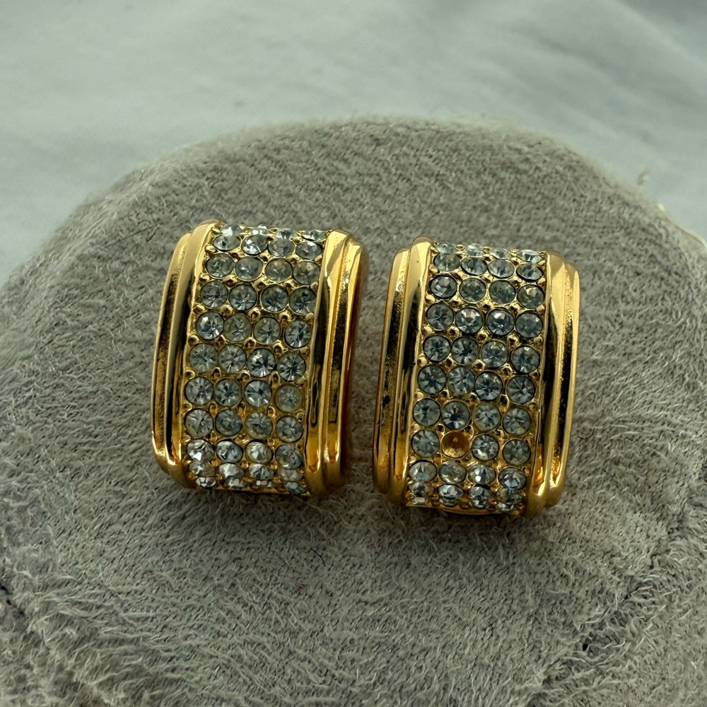 CHRISTIAN DIOR CLIP Earrings Pave Gold Tone Vintage Missing One Stone